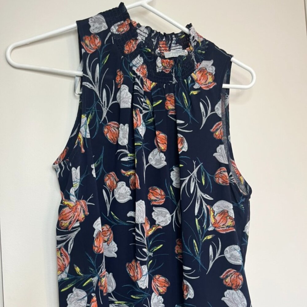Daniel Rainn Tank Top Navy Blue Orange Floral Blouse - Size Petite Small